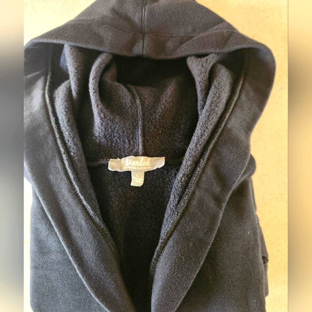 Womens Black Marled Reunited Clothing Open Front Hooded Sweatshirt Small $89